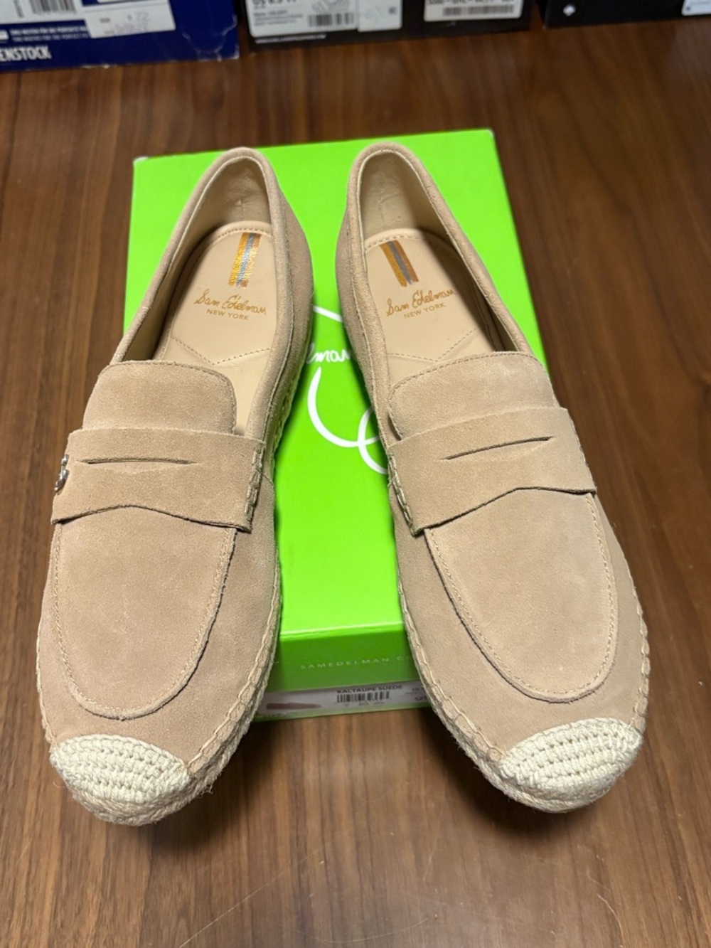 Sam Edelman Tan Suede Penny Loafers with Woven Toe